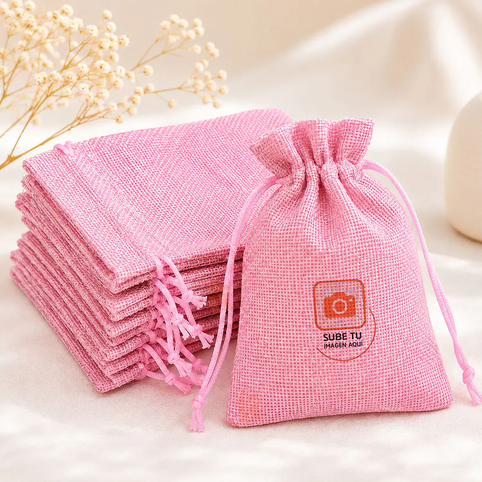 Saco de Arpillera Rosa Personalizado 13x18 cm  3