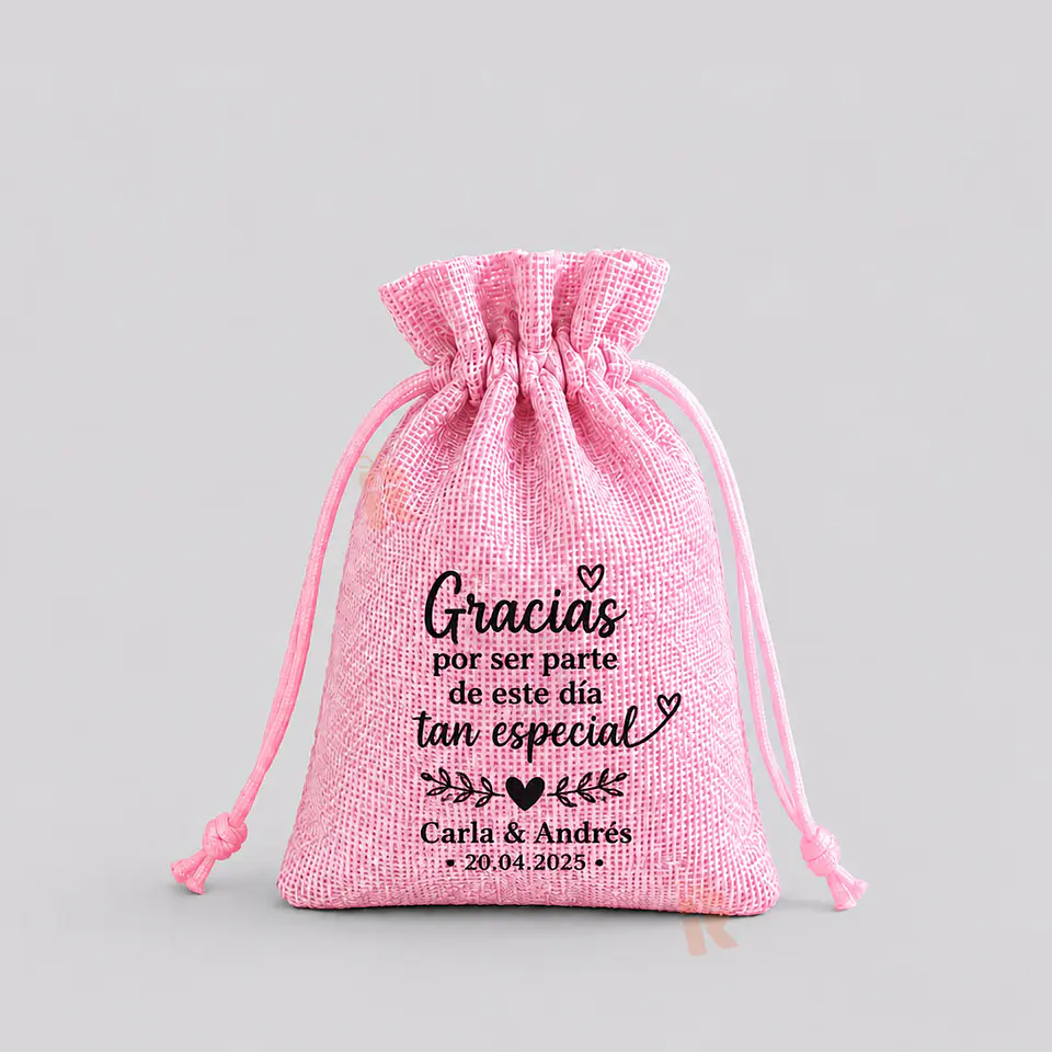 Saco de Arpillera Rosa Personalizado 13x18 cm  2