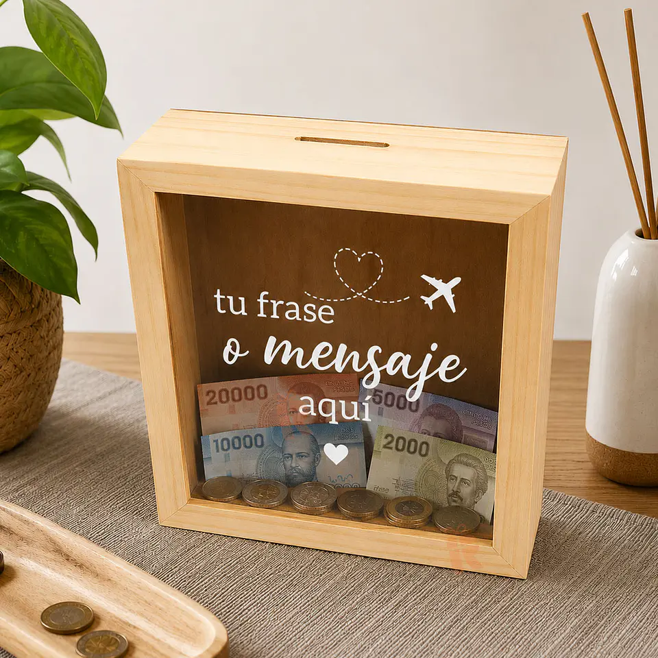 Alcancía de Madera | Personalizada con frase 2