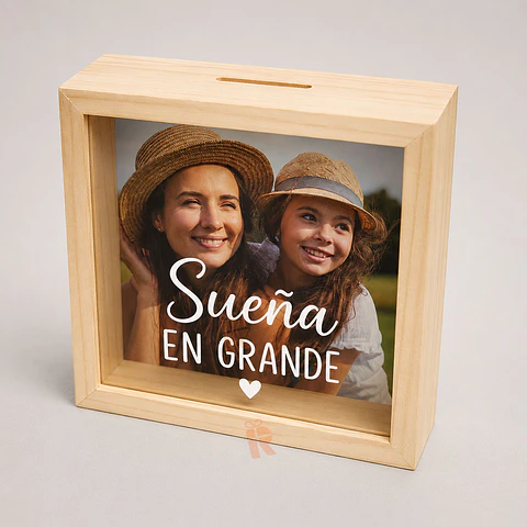 Alcancía de Madera | Personalizada con foto y frase