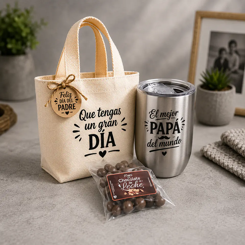 Pack Regalo Personalizado Día del Padre | Vaso Térmico, Bolsa y Chocolates 1