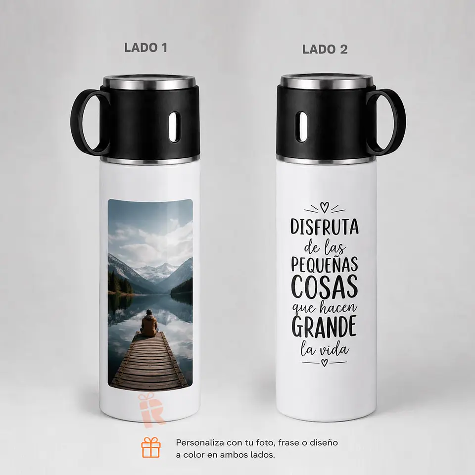 Termo con Taza Integrada 500cc | Personalizado con imagen y/o frase 4