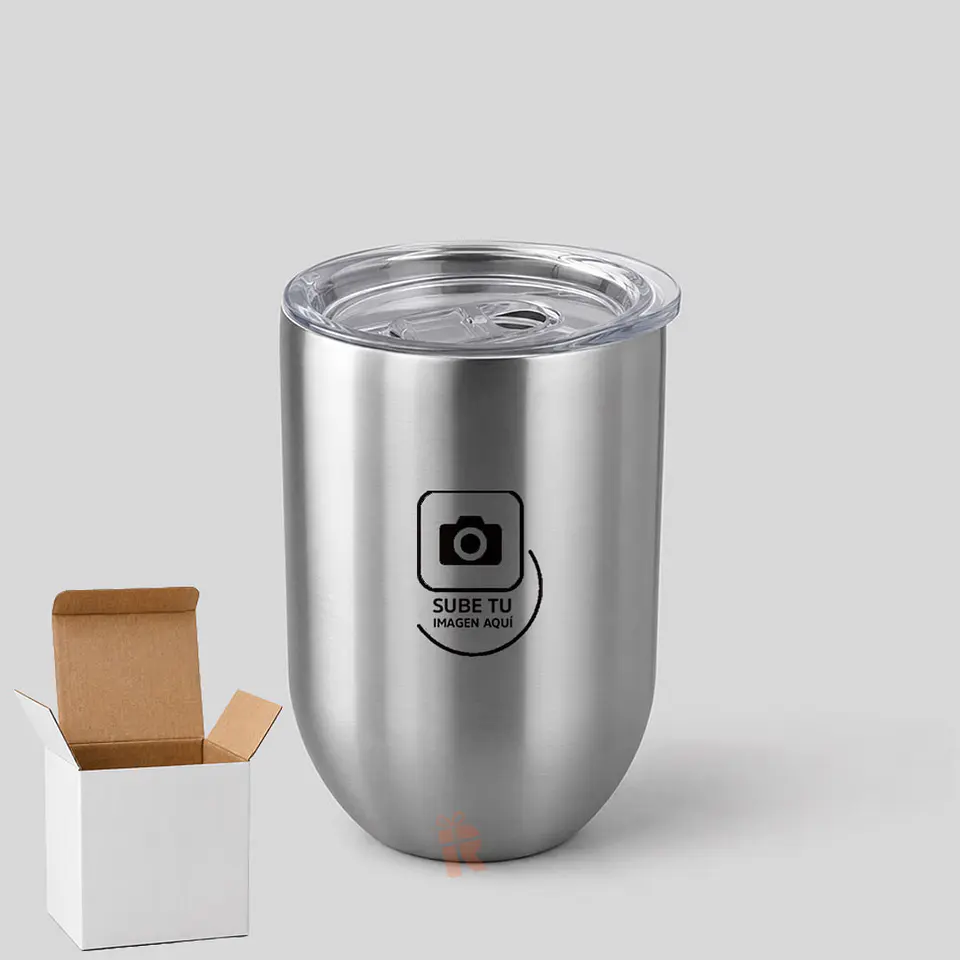 Mug vaso térmico plateado 300cc | Personalizado con frase, logo o imagen en negro 1