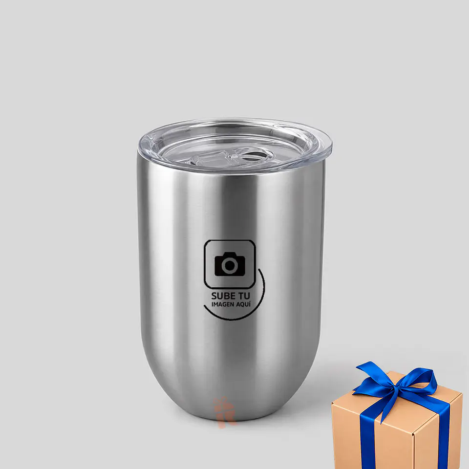 Mug vaso térmico plateado 300cc | Personalizado con frase, logo o imagen en negro 2