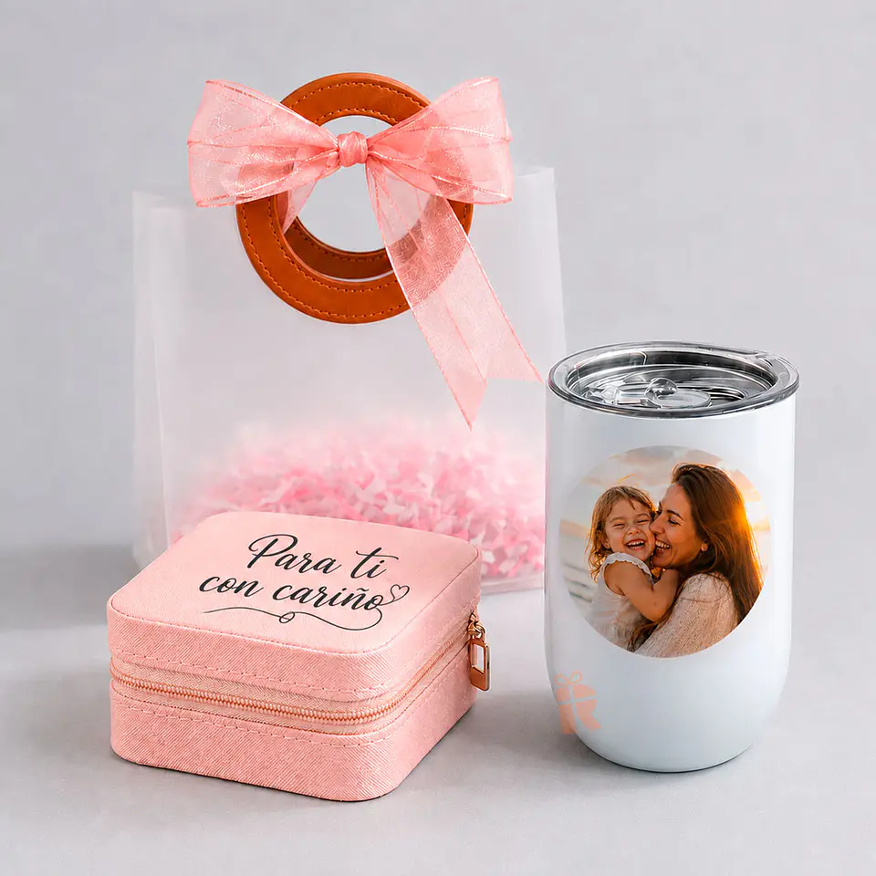 Pack joyero y vaso térmico | Personalizado con imagen, logo, frase 1