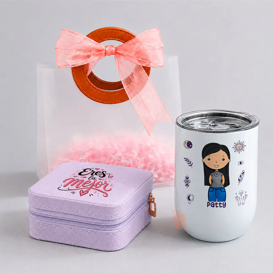 Pack joyero y vaso térmico | Personalizado con imagen, logo, frase 2