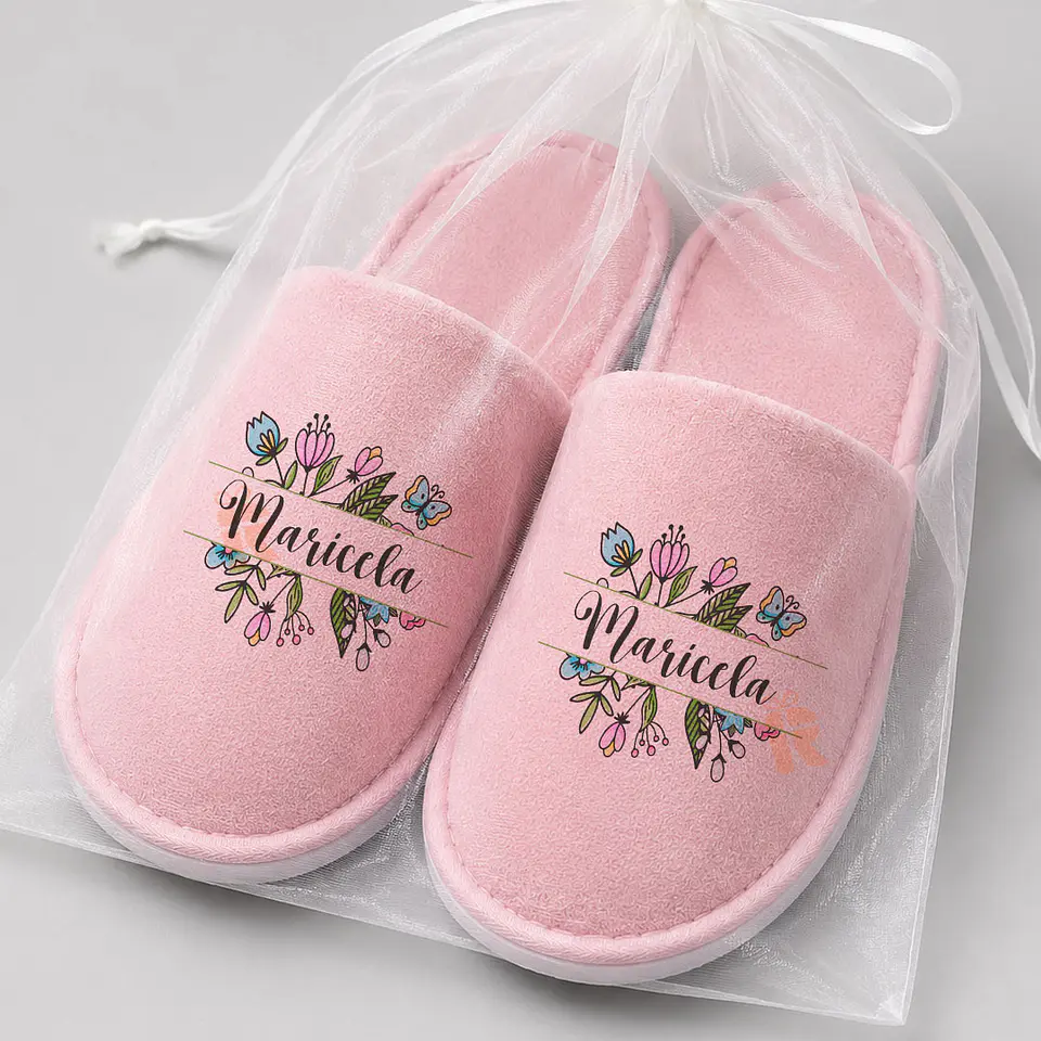 Pantuflas simples rosadas talla unica | Personalizadas con imagen, diseño o frase 4