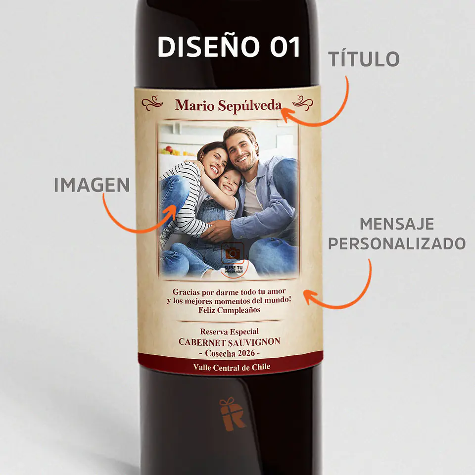 Pack Caja de madera con accesorios y vino | Etiqueta personalizada 2