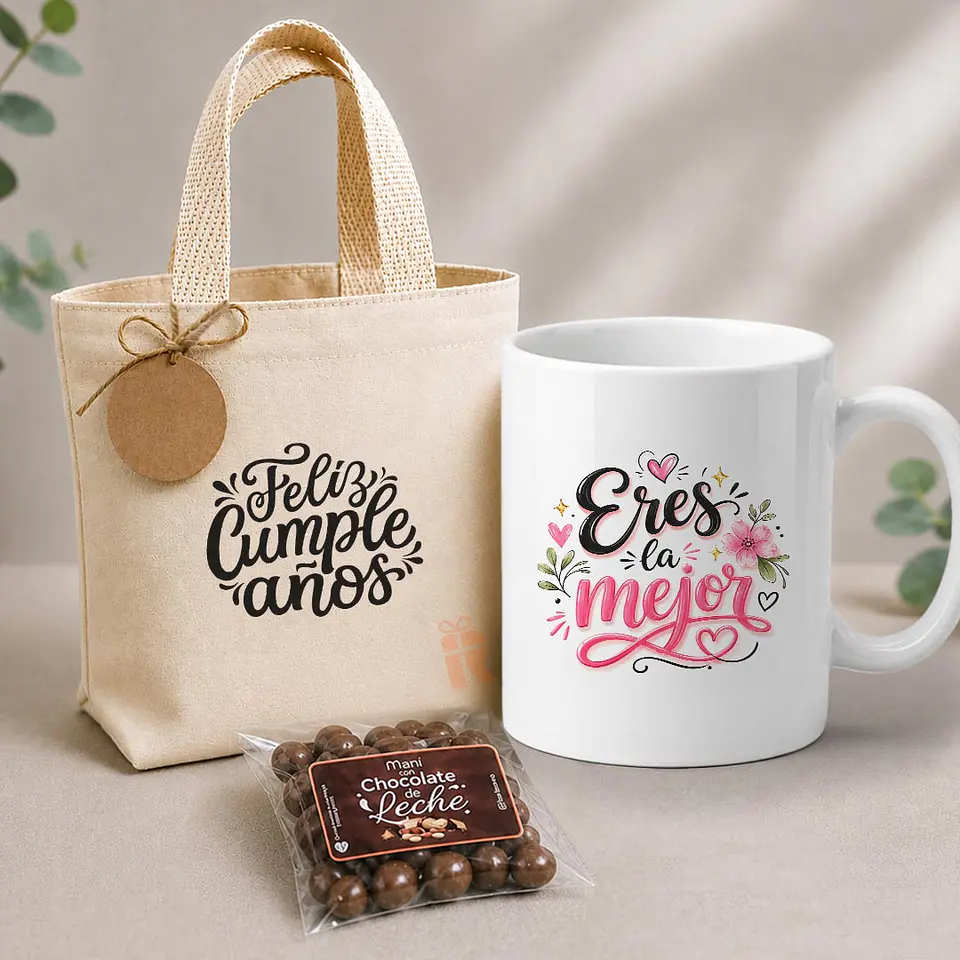 Pack tazón personalizado  |  Bolsa de tela y Chocolates 1