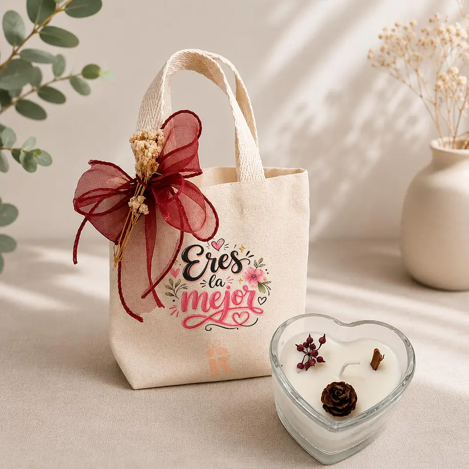 Pack Bolsa de algodón + vela en vidrio | Frase personalizada 2