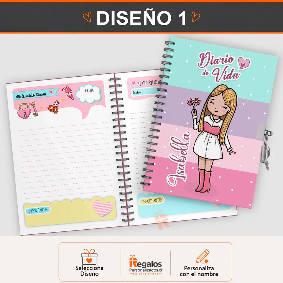 Diario de vida niña | personalizado con diseño y nombre 2
