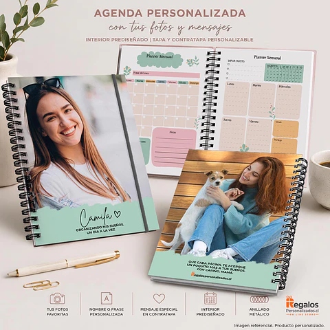 Agenda Planner Green Personalizada | Portada y Contraportada con Fotos