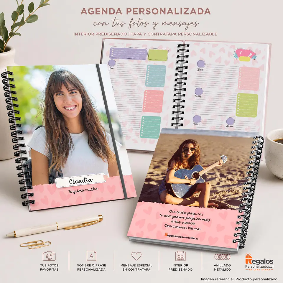 Agenda Planner Corazones Personalizada | Portada y Contraportada con Fotos 1