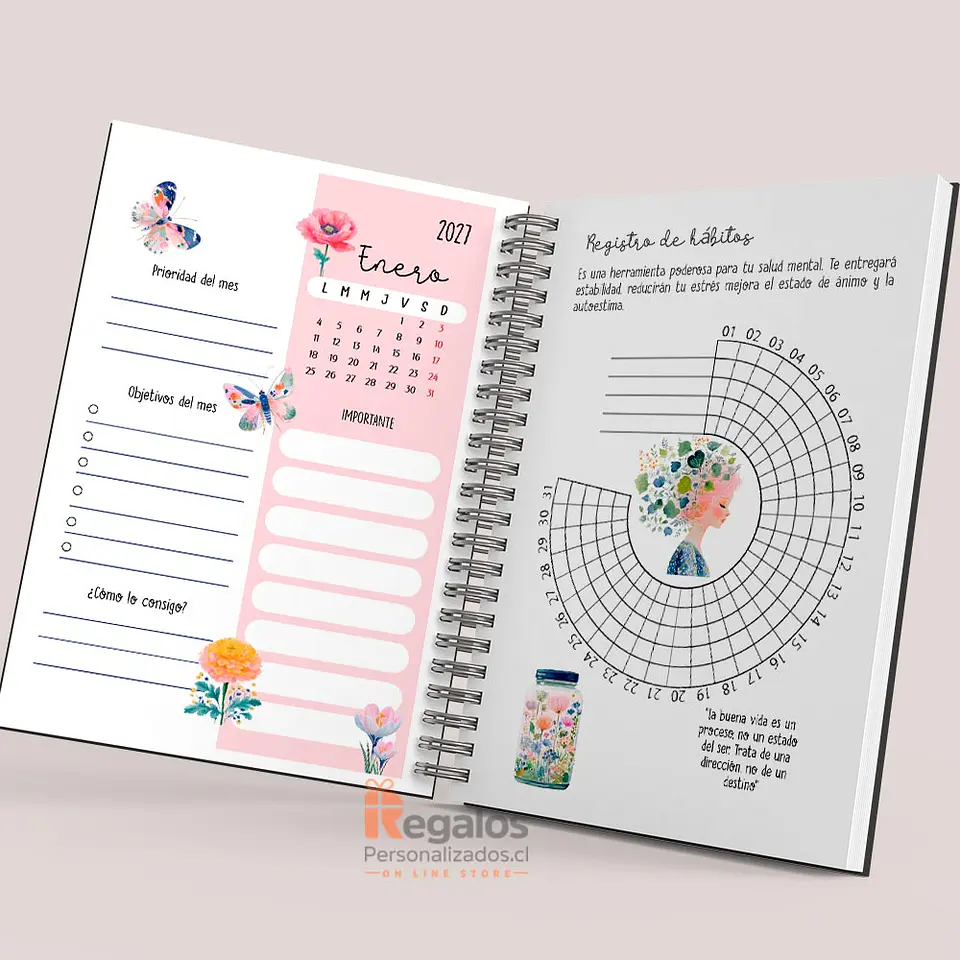 Agenda Mujer Floral 2027 Personalizada | Portada y Contraportada con mensaje 6