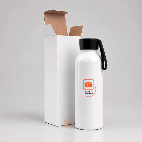 Botella aluminio tapa rosca negra, 650cc  | Personalizada con frase, logo o diseño