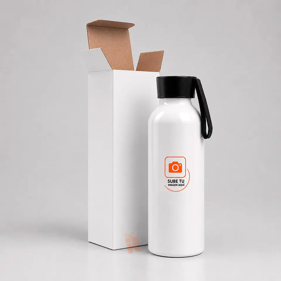 Botella aluminio tapa rosca negra, 650cc  | Personalizada con frase, logo o diseño 1