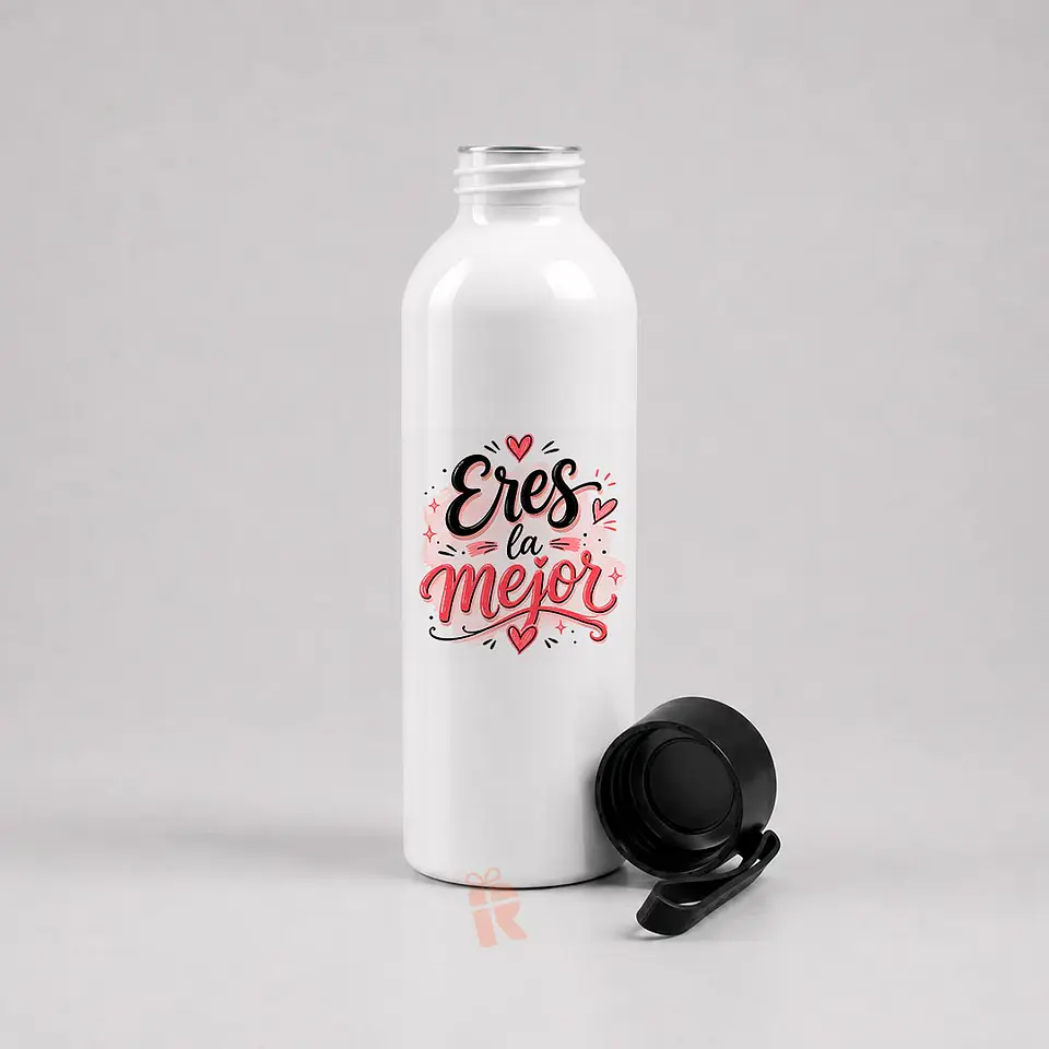 Botella aluminio tapa rosca negra, 650cc  | Personalizada con frase, logo o diseño 2