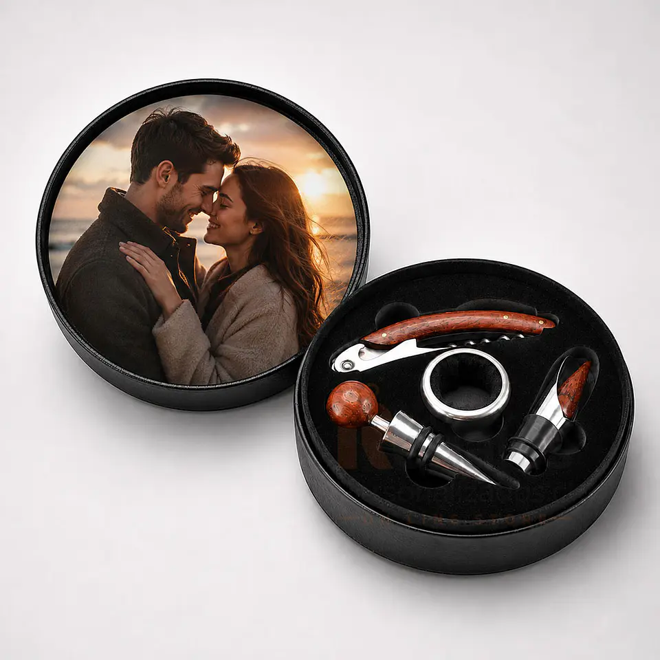 Set Regalo para Vino | Caja ecocuero negro Personalizado 2