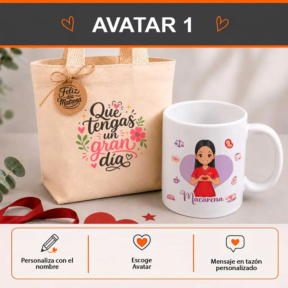 Pack tazón y Bolsa de tela personalizado con diseño para Matrona 3
