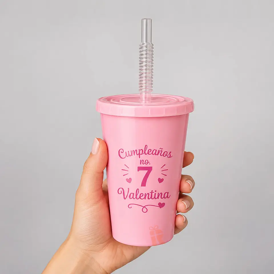 Vaso reutilizable 350ml tapa y bombilla personalizado  1
