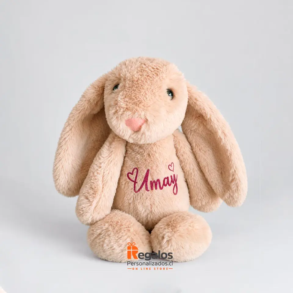 Peluche conejo café 40cm, personalizado con nombre o frase 1
