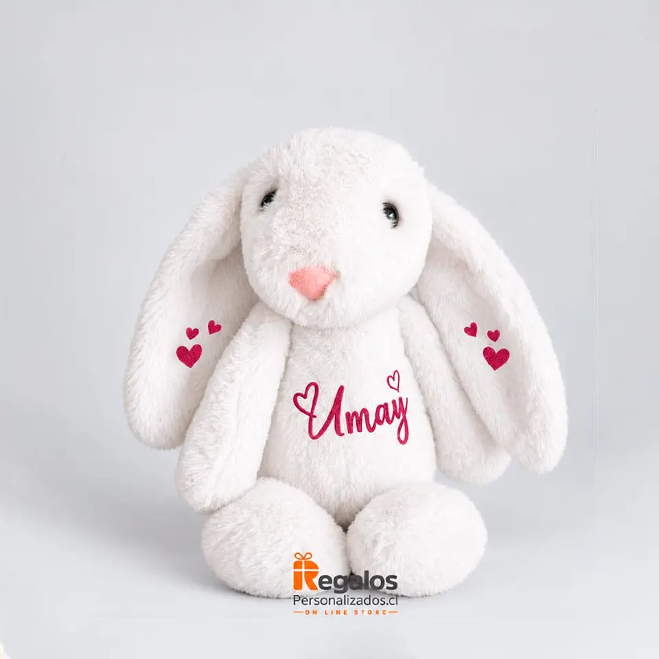 Peluche conejo blanco 40cm, personalizado con nombre o frase 1