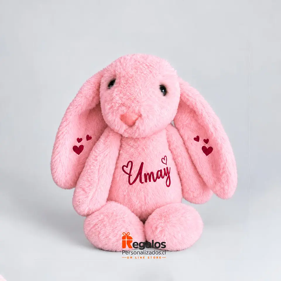 Peluche conejo rosa 40cm, personalizado con nombre o frase 3
