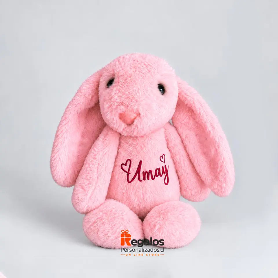 Peluche conejo rosa 40cm, personalizado con nombre o frase 1
