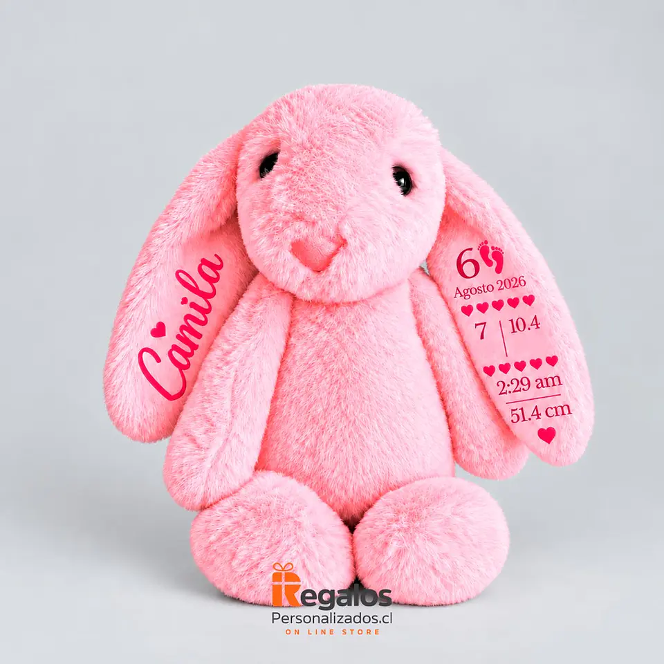 Peluche conejo rosa 40cm, personalizado con nombre o frase 2