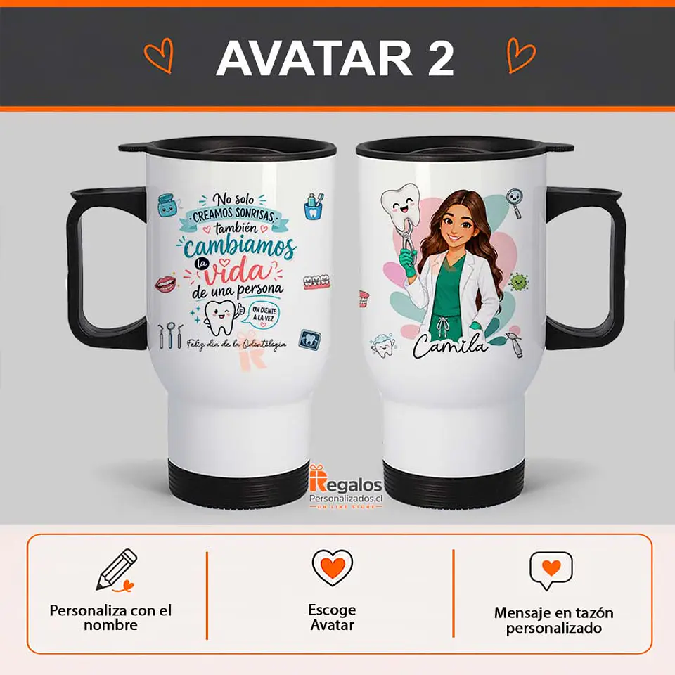 Mug térmico personalizado con diseño para odontóloga 3