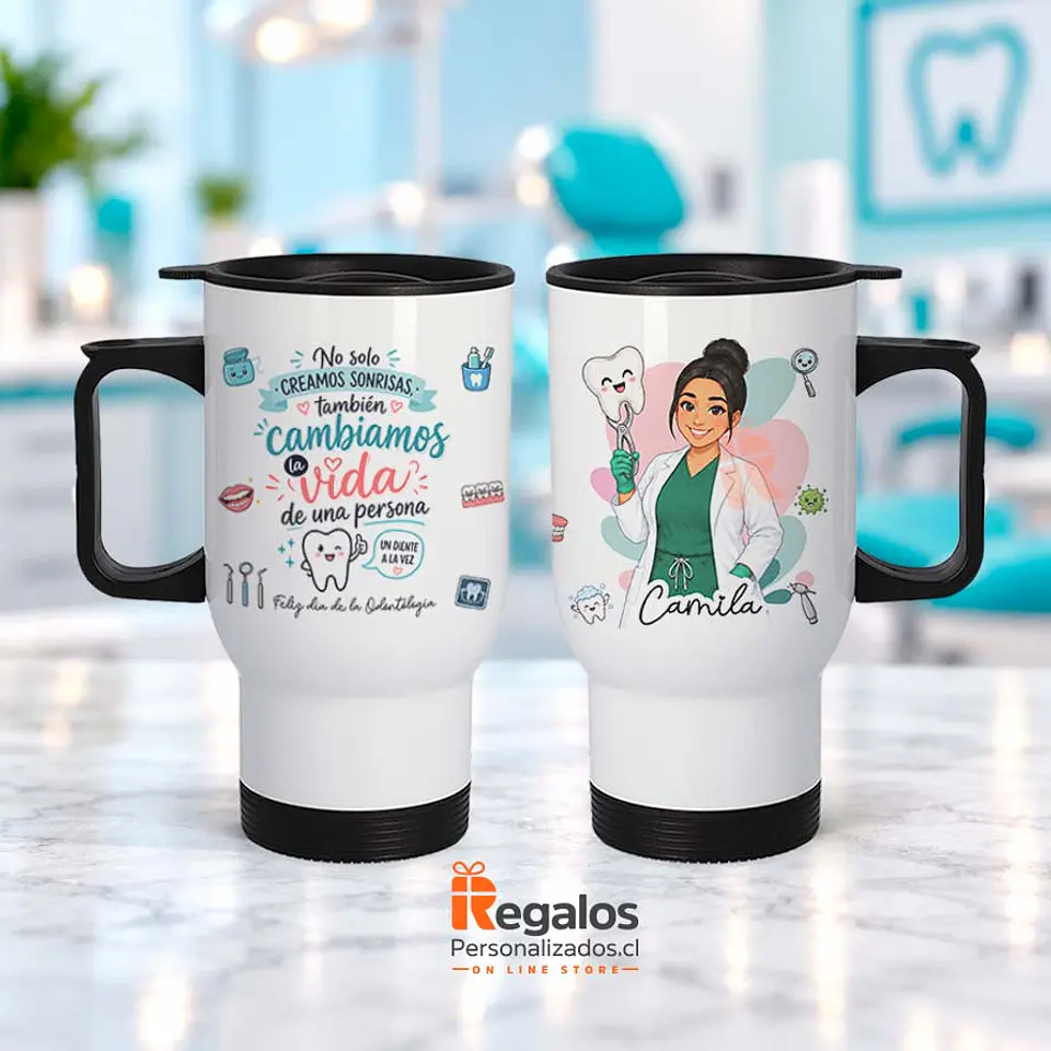 Mug térmico personalizado con diseño para odontóloga 1