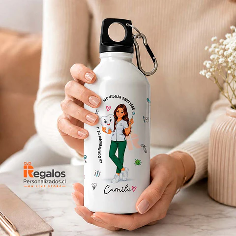Botella personalizada con diseño para Odontóloga