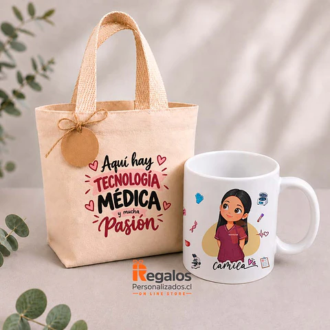 Tazón con diseño para Tecnóloga médica en bolsa de tela