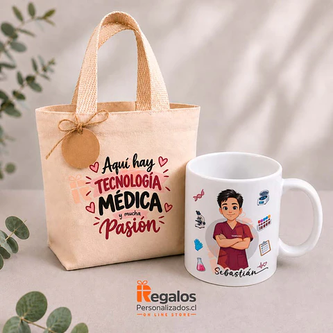 Tazón con diseño para Tecnólogo médico en bolsa de tela