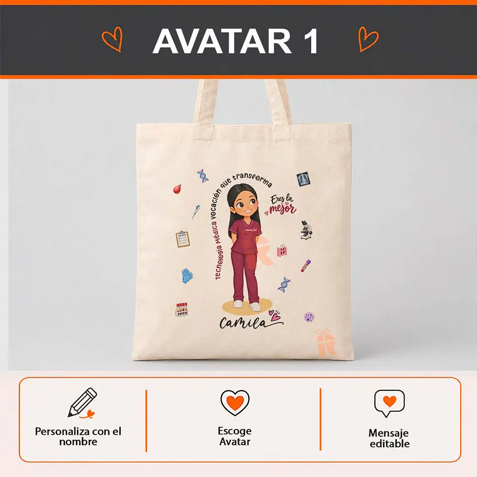 Bolsa algodón con diseño para Tecnóloga médica 2