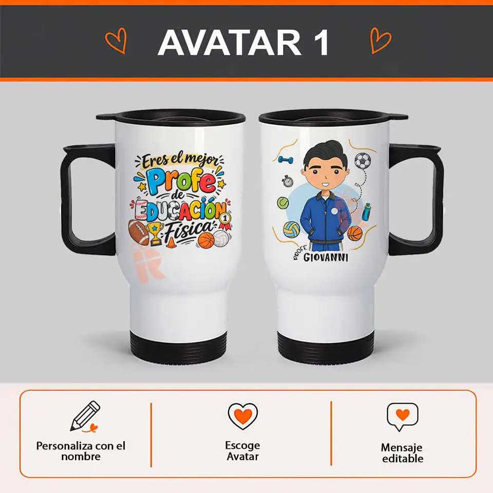 Mug térmico diseño Profesor Educación Física o deportes 2
