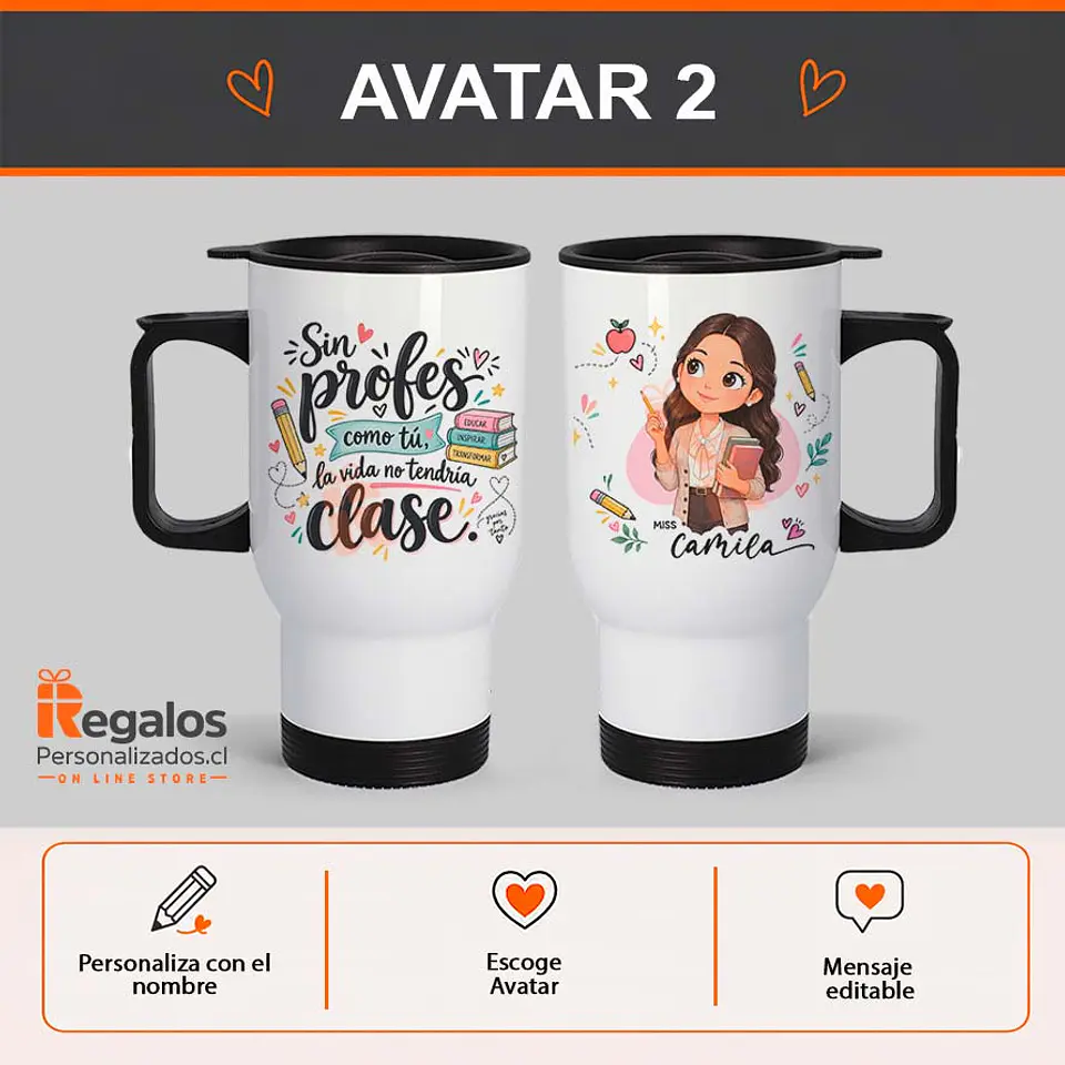 Mug térmico personalizado con diseño Profesora 3