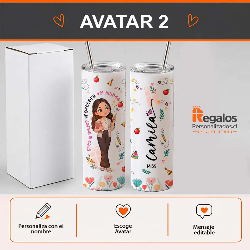 Vaso térmico tumbler personalizado con diseño Profesora 3