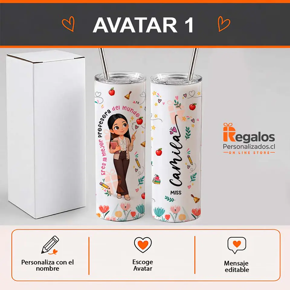 Vaso térmico tumbler personalizado con diseño Profesora 2