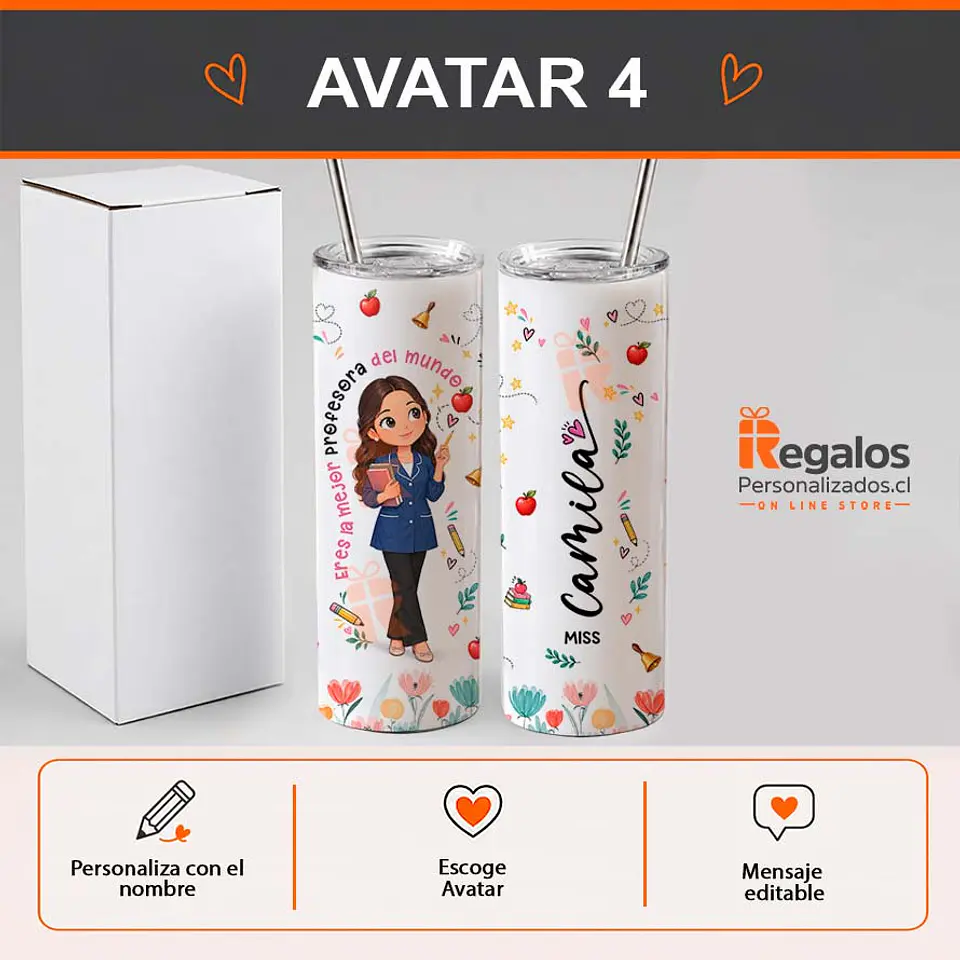 Vaso térmico tumbler personalizado con diseño Profesora 5