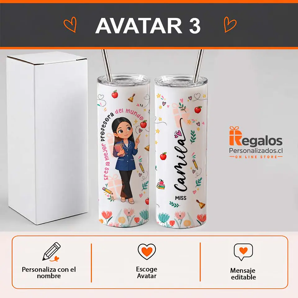 Vaso térmico tumbler personalizado con diseño Profesora 4