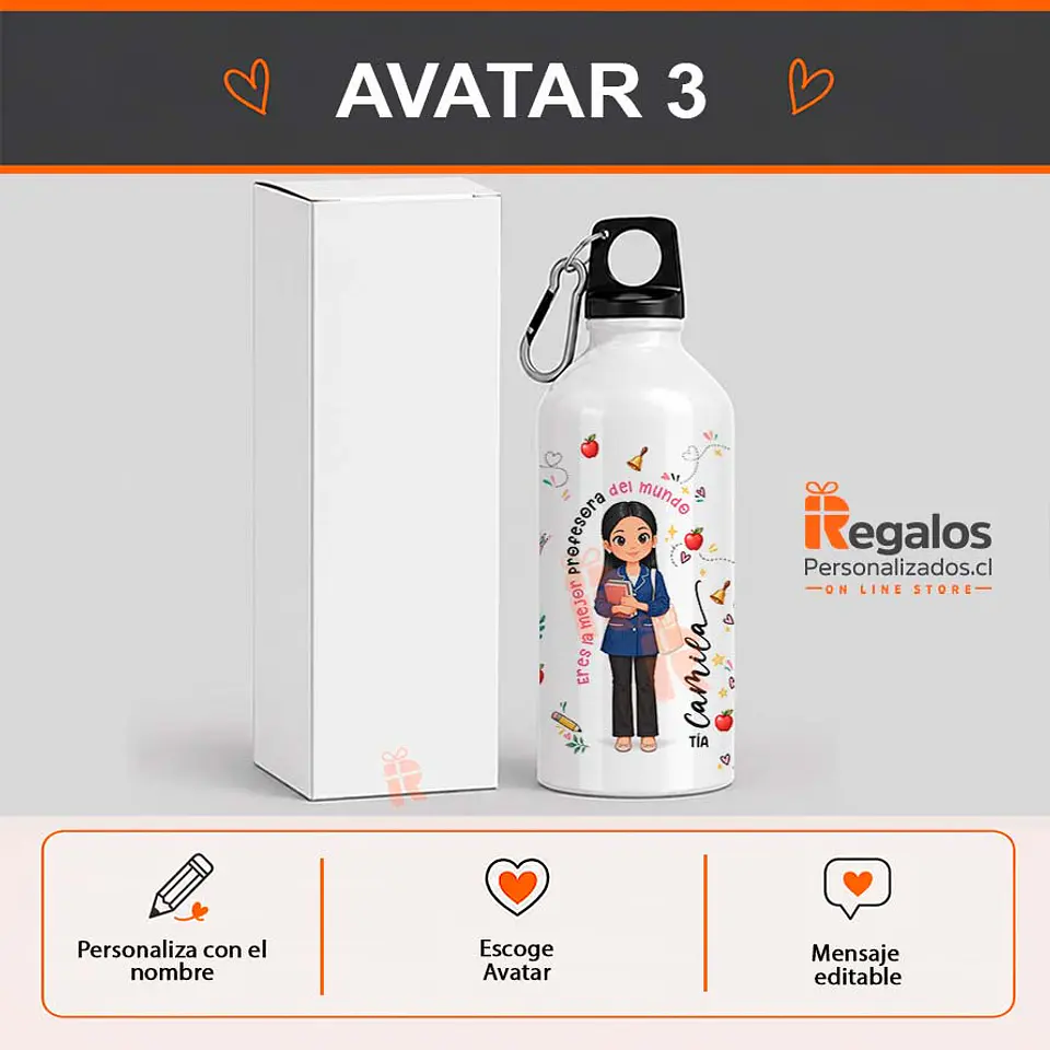 Botella de agua personalizada con diseño Profesora 5