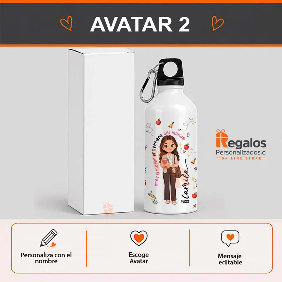 Botella de agua personalizada con diseño Profesora 3
