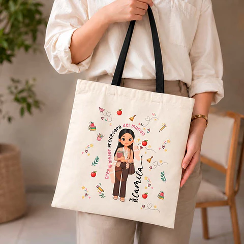 Bolsa crea algodón personalizada con diseño Profesora