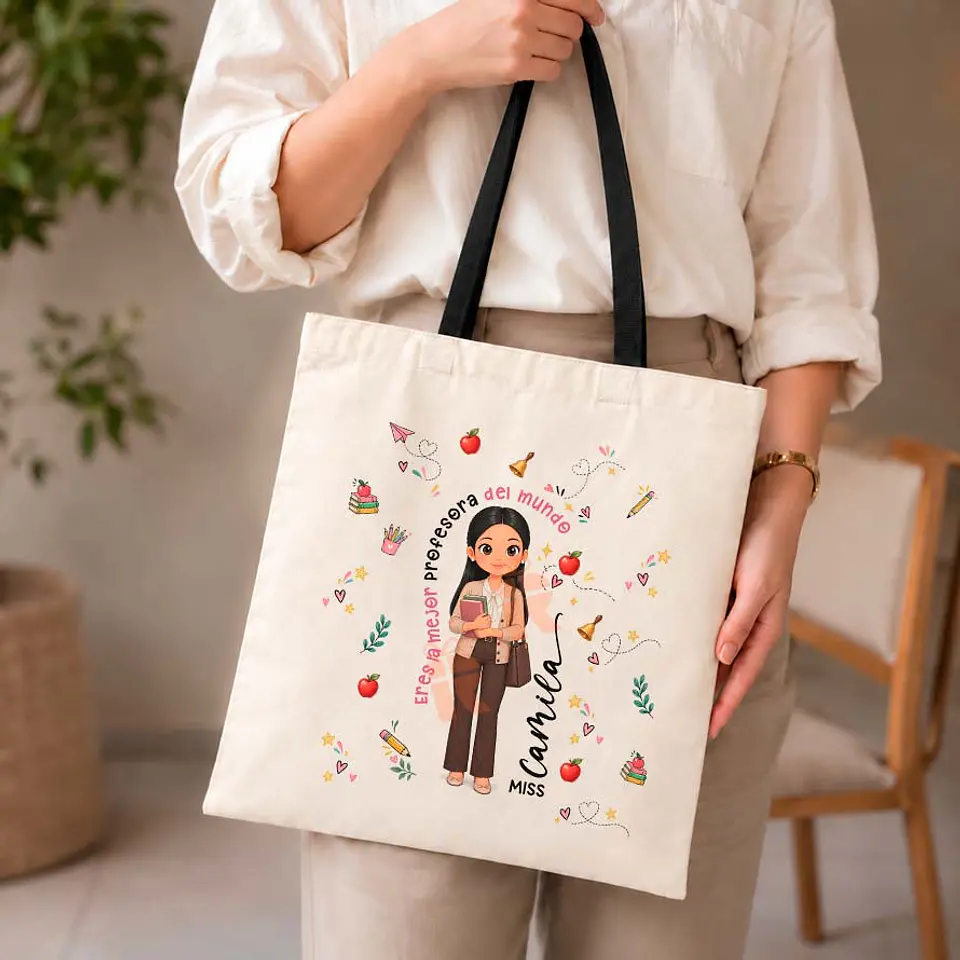 Bolsa crea algodón personalizada con diseño Profesora 1