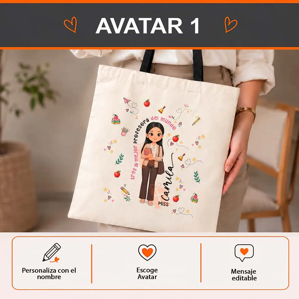 Bolsa crea algodón personalizada con diseño Profesora 2