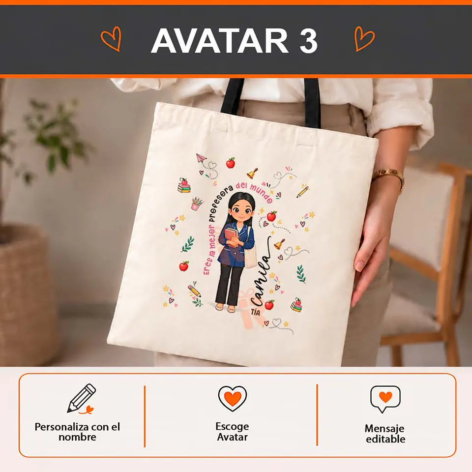 Bolsa crea algodón personalizada con diseño Profesora 4