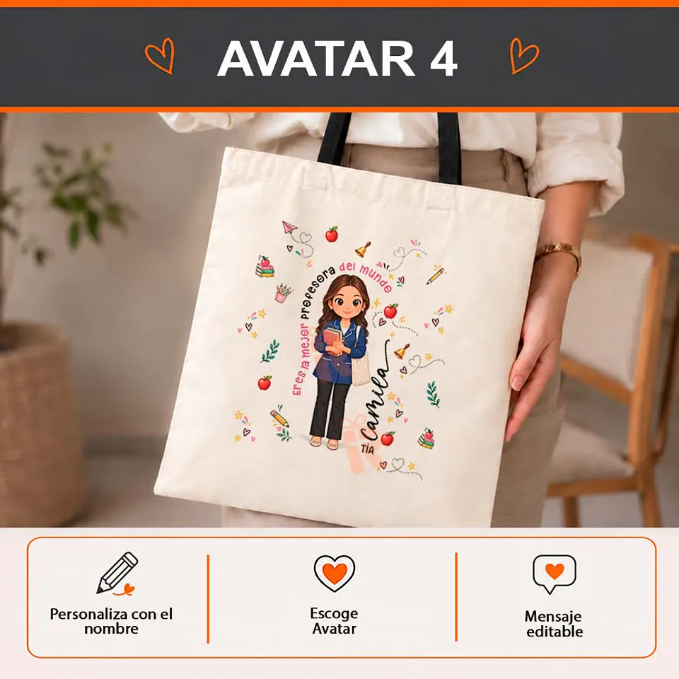 Bolsa crea algodón personalizada con diseño Profesora 5