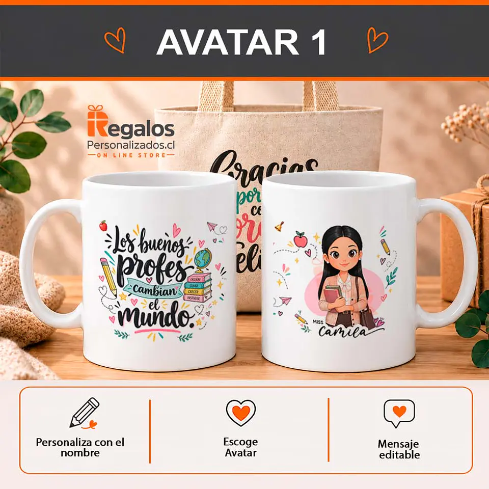 Tazón en tote bag personalizado con diseño Profesora 2