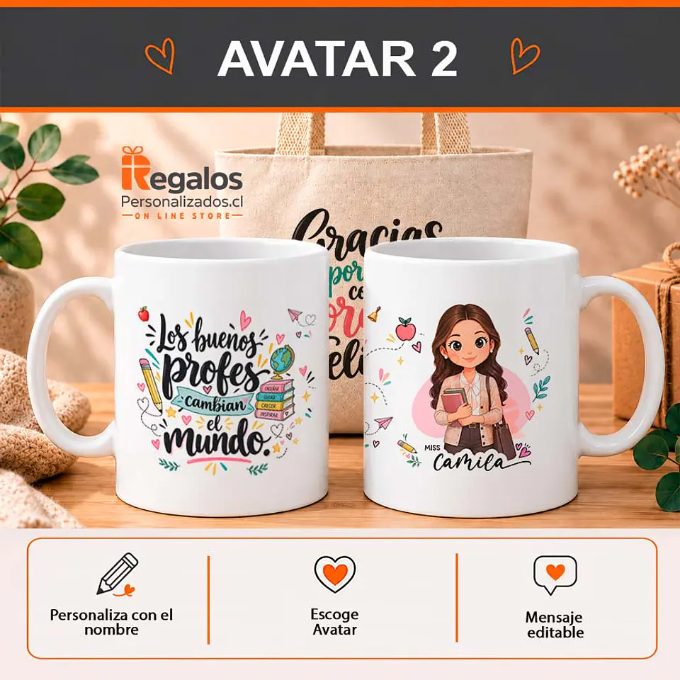 Tazón en tote bag personalizado con diseño Profesora 3